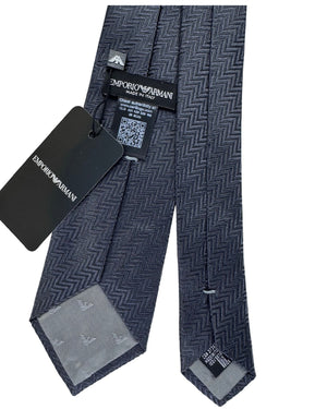 Emporio Armani Tie Gray Navy Herringbone Weave