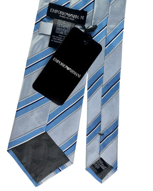 Emporio Armani Tie Sky Blue And Navy Diagonal Stripe Pattern