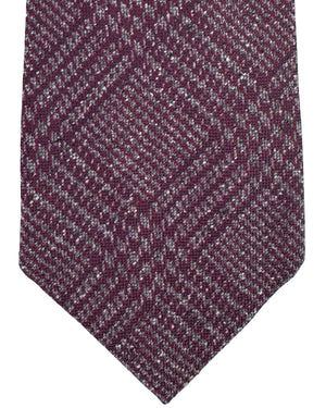 Armani Silk Tie Maroon Gray Plaid Check