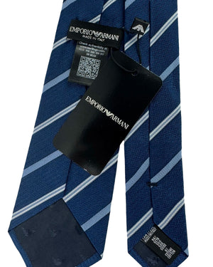 Armani Tie Dark Blue Gray Stripes - Emporio Armani