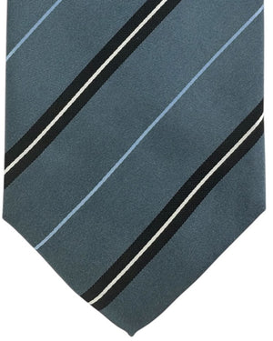 Cesare Attolini Tie Teal Blue Striped With Black And White Accents