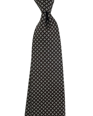 Cesare Attolini Tie Dark Brown Silver Mini Flowers