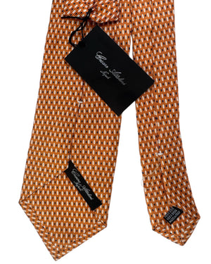 Cesare Attolini Tie Orange With Navy And White Oval Pattern