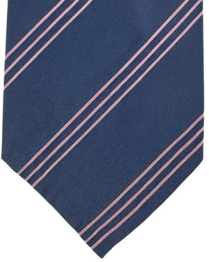 Cesare Attolini Tie Navy Blue Striped With Pink Accents