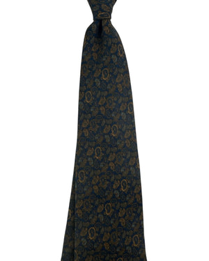 Cesare Attolini Wool Tie Midnight Blue Brown With Gold Paisley Pattern