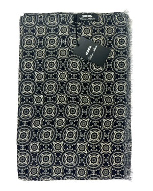 Cesare Attolini Scarf Black Gray Medallion - Cashmere Cotton