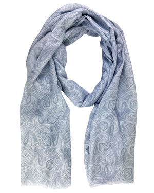 Cesare Attolini Scarf Gray White Paisley - Light Weight Cotton