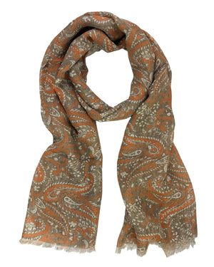 Cesare Attolini Scarf Orange Paisley Design - Linen Cashmere Silk Shawl