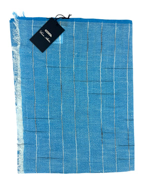 Cesare Attolini Scarf Aqua Blue Design - Linen Cashmere Silk Shawl