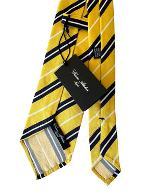 Attolini Unlined Tie Mustard Navy Regimental Stripes
