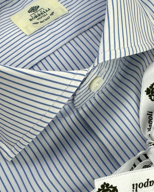 Luigi Borrelli Dress Shirt White Navy Stripes 44 - 17 1/2