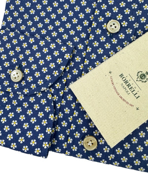 Luigi Borrelli Sport Shirt Navy Mini Floral 39 - 15 1/2