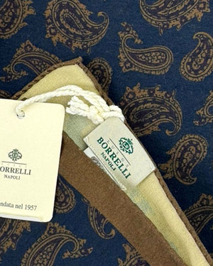 Borrelli Pocket Square Brown Navy Paisley