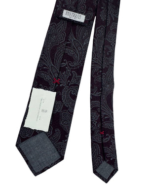 Brunello Cucinelli Silk Tie Burgundy Paisley Over Herringbone