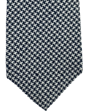 Cucinelli Silk Tie Dark Blue Silver Houndstooth