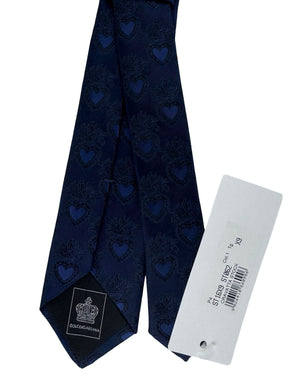 Dolce & Gabbana Skinny Tie Dark Blue Sacred Heart Pattern