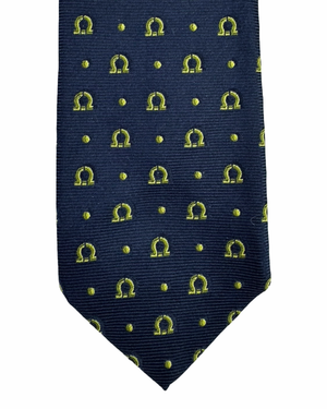 Salvatore Ferragamo Tie Midnight Blue Green Gancini Pattern