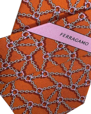 Salvatore Ferragamo Tie Orange Interlocking Gancini Chain