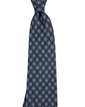 Giampaolo Linen Tie Dark Blue Geometric- Sartorial