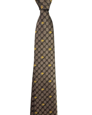 Gucci Tie Bee & GG Taupe Brown