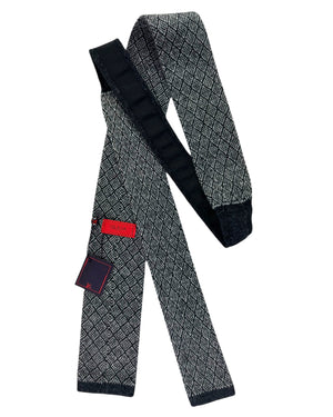 Isaia Square End Knitted Tie Gray Design - Cashmere