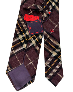 Isaia Tie Brown Plaid Check Cashmere Wool SALE