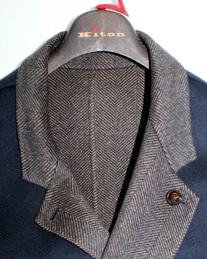 Kired Long Coat Midnight Blue Dark Brown Reversible Overcoat Sartorial EU 58/ US 46 SALE