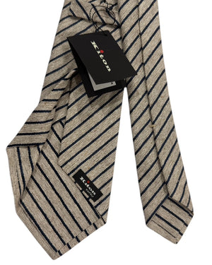 Kiton Sevenfold Tie Navy And Sand Textured Stripe