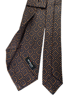 Kiton Sevenfold Tie Midnight Blue & Gold Geometric Diamond