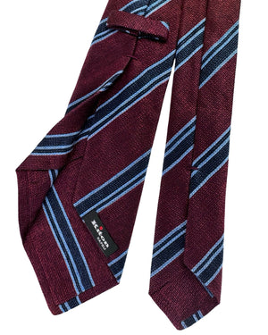 Kiton Sevenfold Tie Bordeaux With Navy And Light Blue Stripes