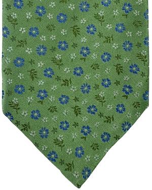 Kiton Sevenfold Tie Green Floral Micro Pattern