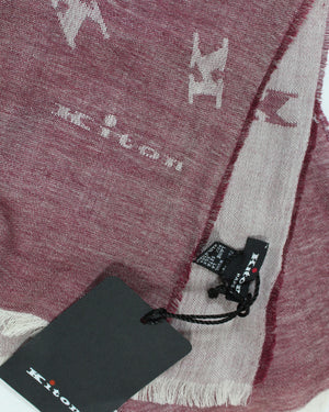 Kiton Scarf Maroon Gray K Logo Design - Wool Silk Shawl SALE