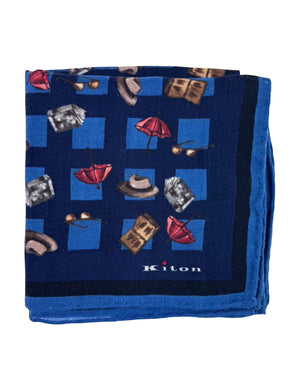 Kiton Small Cashmere Scarf Navy Blue Novelty Accessories SALE