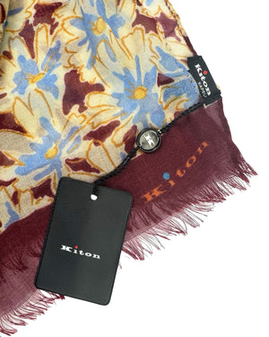 Kiton Scarf Bordeaux Floral - Cashmere Silk Shawl