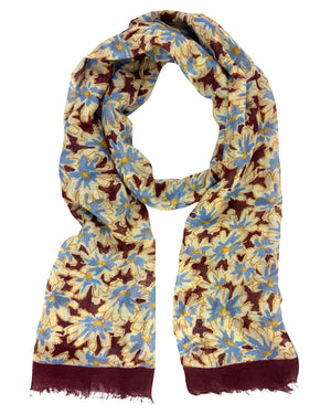Kiton Scarf Bordeaux Floral - Cashmere Silk Shawl