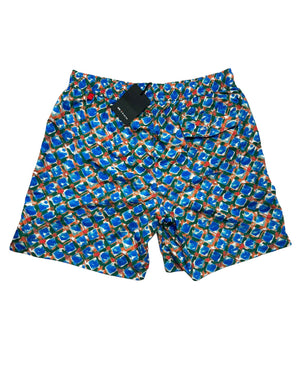 Kiton Swim Shorts L Royal Blue Green Brown Design - Men Swimwear