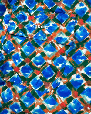 Kiton Swim Shorts L Royal Blue Green Brown Design - Men Swimwear