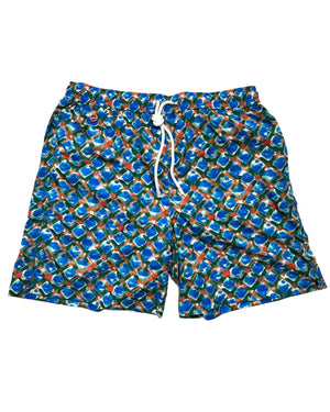 Kiton Swim Shorts L Royal Blue Green Brown Design