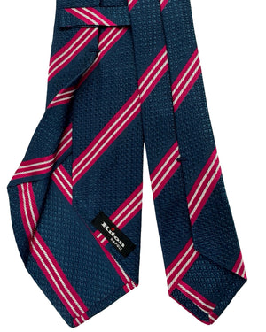Kiton Sevenfold Tie Midnight Blue Fuchsia Stripes