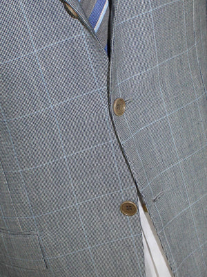Kiton Blazer Gray Blue Windowpane Cashmere Linen Silk Sportcoat EUR 56 - US 44 R REDUCED - SALE