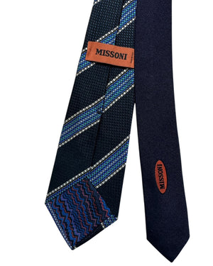 Missoni Tie  Blue Striped Silk Tie  Zigzag