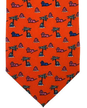 Thomas Pink Tie Bright Orange Lion Novelty Design