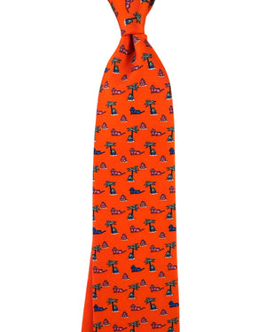 Thomas Pink Tie Bright Orange Lion Novelty Design - Hand Made In Italy
