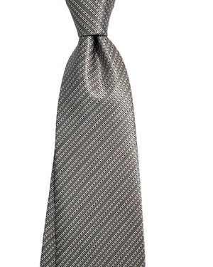 Stefano Ricci Tie Taupe Silver Dotted Stripes