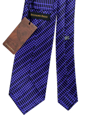 Stefano Ricci Tie Black And Purple Geometric Grid Pattern
