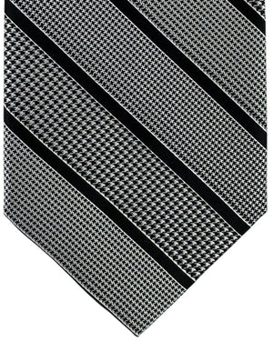 Stefano Ricci Tie Dark Navy Silver Stripes and Houndstooth Pattern