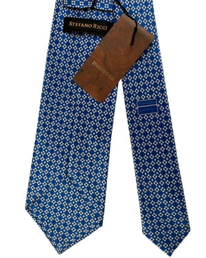 Stefano Ricci Silk Tie Royal Blue With White Geometric Medallion Pattern