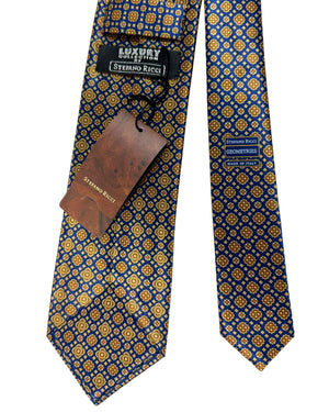 Stefano Ricci Tie Midnight Blue Mustard Brown Design - Geometries