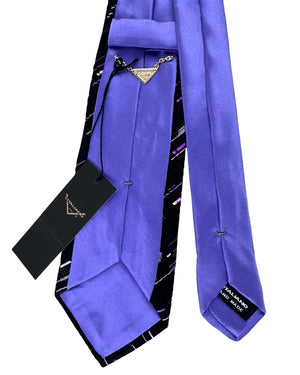 Vitaliano Pancaldi Pleated Silk Tie Purple Black Gray Design