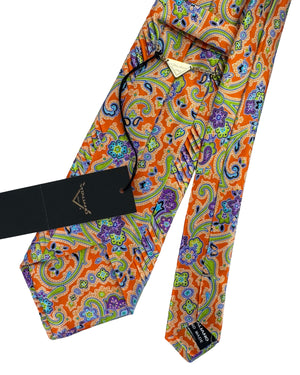 Vitaliano Pancaldi Pleated Silk Tie Orange Paisley